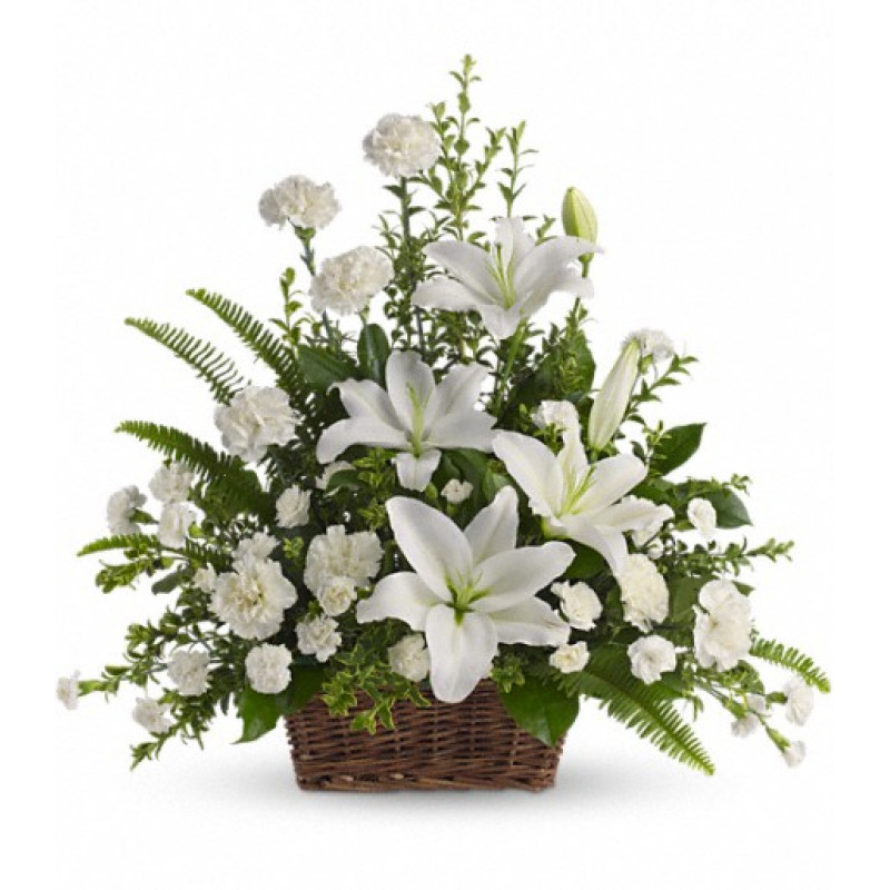 White Sympathy Flower Basket