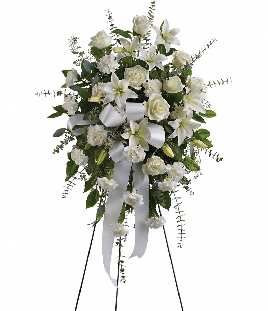 White Funeral Standing Spray | » Hall's Flower Shop